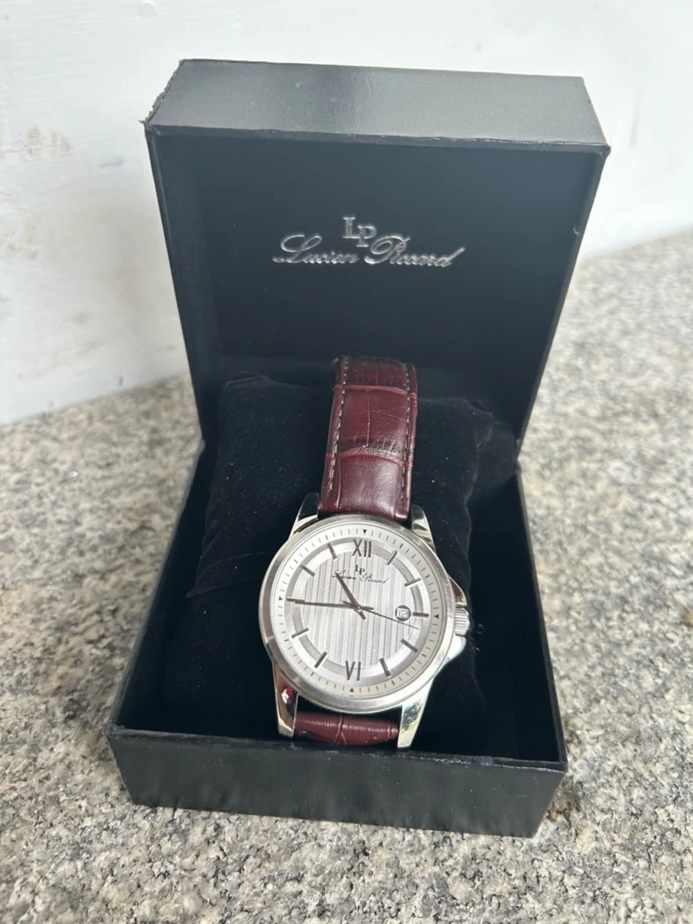 Lucien Piccard Silver Dial Watch with Burgundy Leather Strap